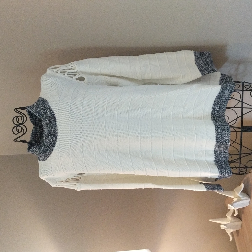 Cream and Blue shoe lace shoulder sweater
